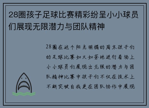 28圈孩子足球比赛精彩纷呈小小球员们展现无限潜力与团队精神
