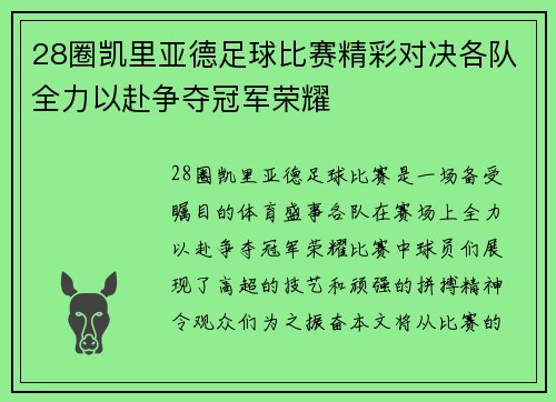 28圈凯里亚德足球比赛精彩对决各队全力以赴争夺冠军荣耀