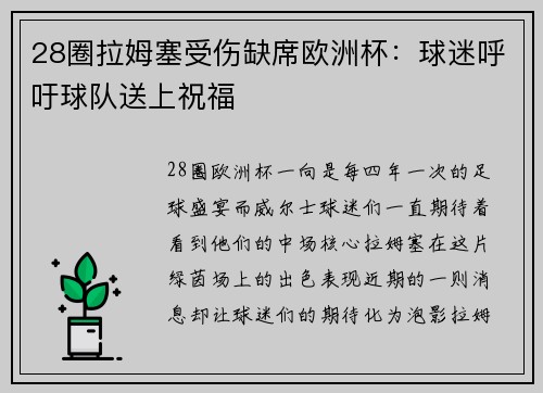 28圈拉姆塞受伤缺席欧洲杯：球迷呼吁球队送上祝福