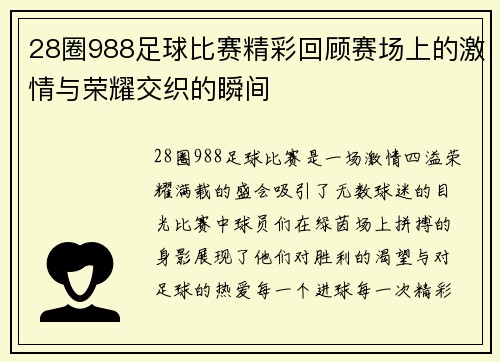 28圈988足球比赛精彩回顾赛场上的激情与荣耀交织的瞬间