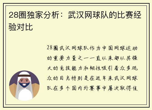 28圈独家分析：武汉网球队的比赛经验对比