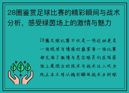 28圈鉴赏足球比赛的精彩瞬间与战术分析，感受绿茵场上的激情与魅力